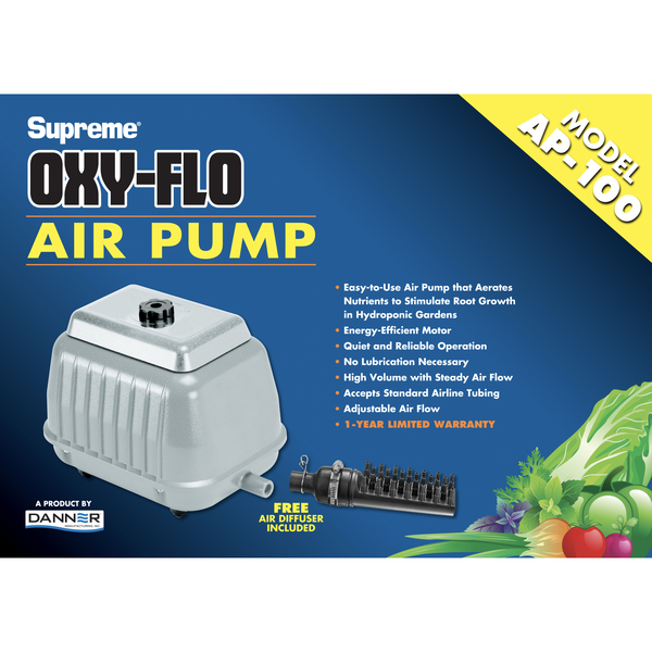 Danner AP-100 air pump, Energy Efficient Motor, Quiet, High Vol Steady Air Flow. 40528
